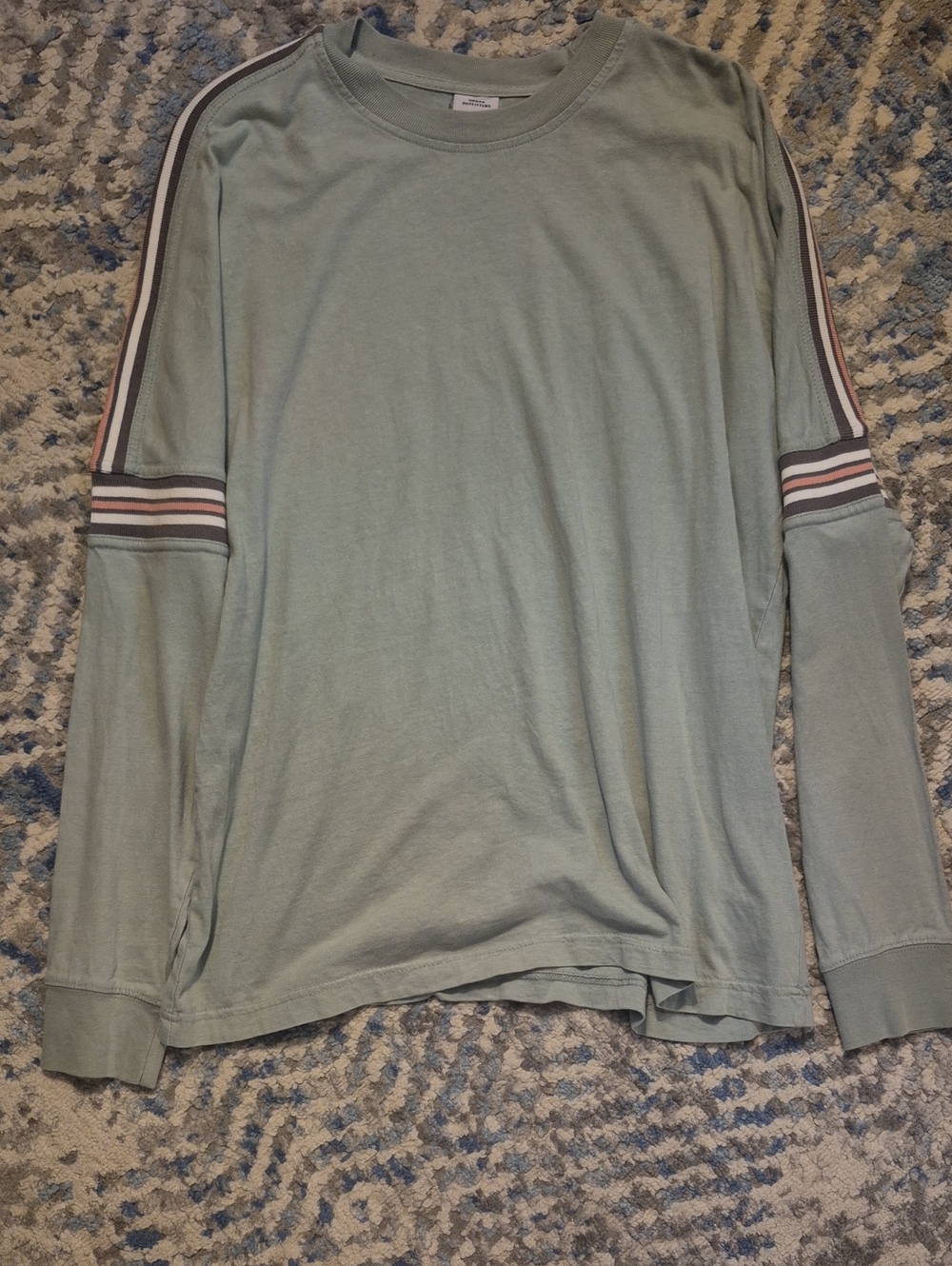 Urban Outfitters Sage Long Sleeve Crewneck with Stripe Sleeve Accents